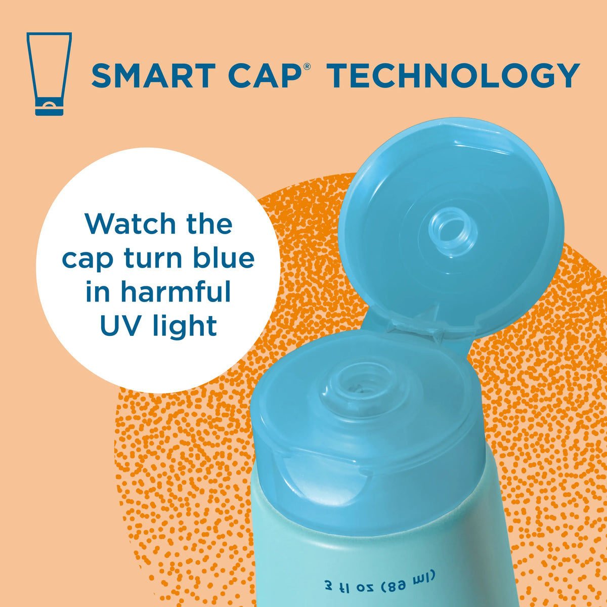 Blue Lizard mineral sunscreen lotion tube with blue cap featuring 'Smart Cap Technology' on an orange background